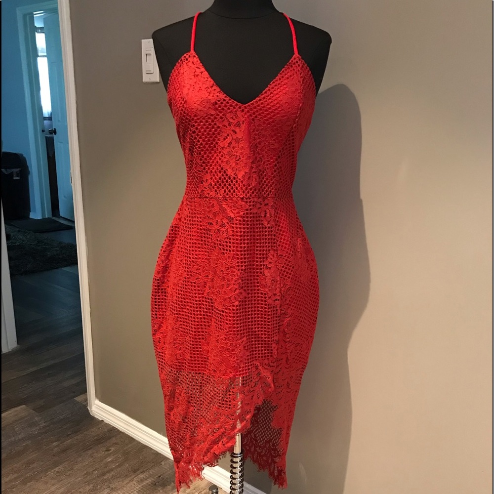Red lace cocktail dress